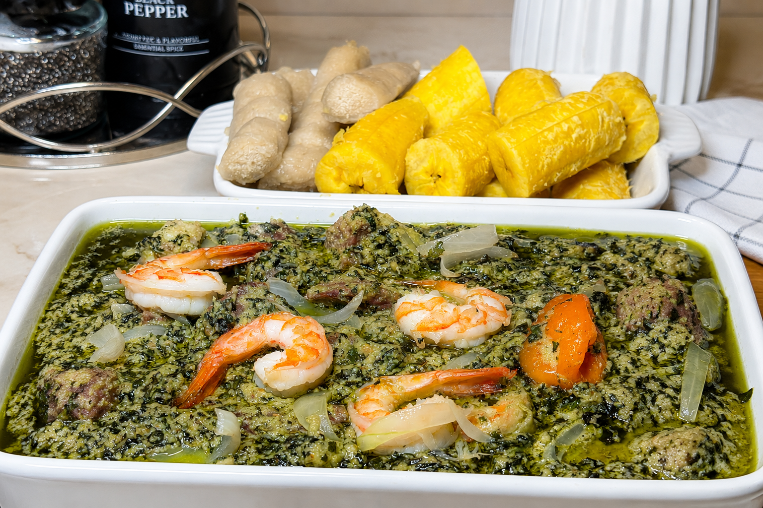 Ndole with shrimp