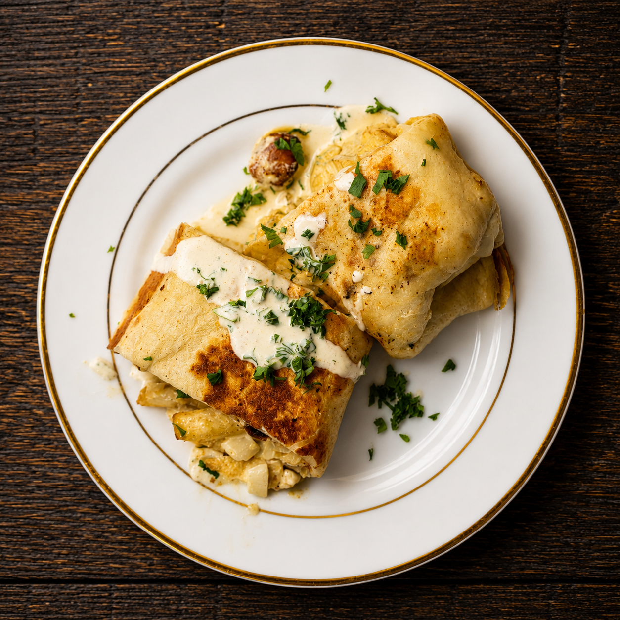 Savoury crepe with cream sauce