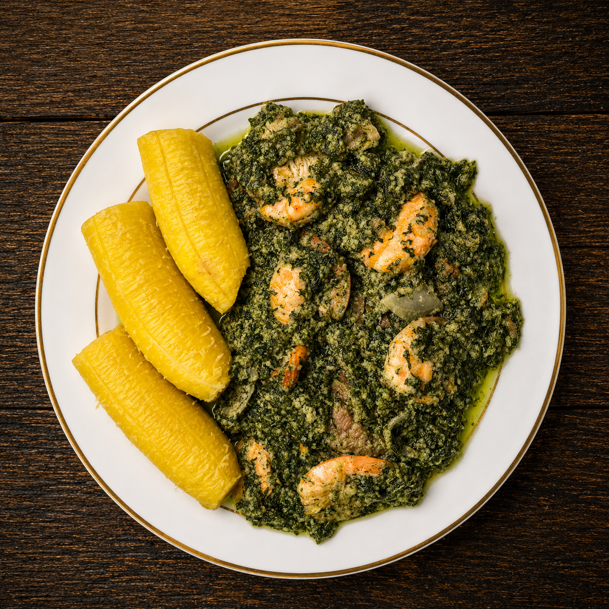 Ndolé with plantains