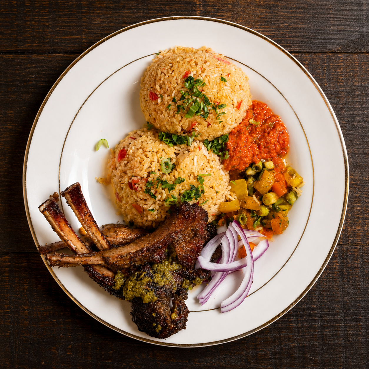 Jollof rice with lamb chops