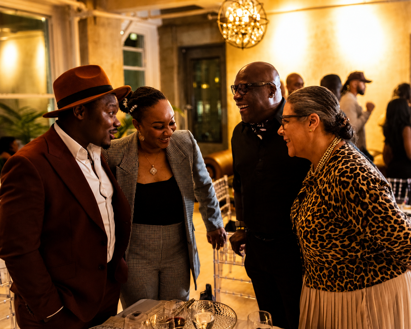 Guests networking after dinner